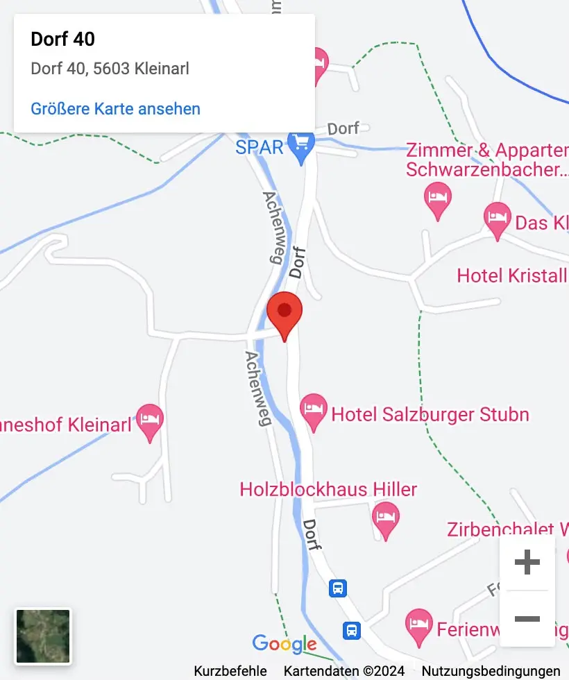 Karte von Dorf 40, 5603 Kleinarl mit Markierung nahe Hotel Salzburger Stubn und SPAR Markt